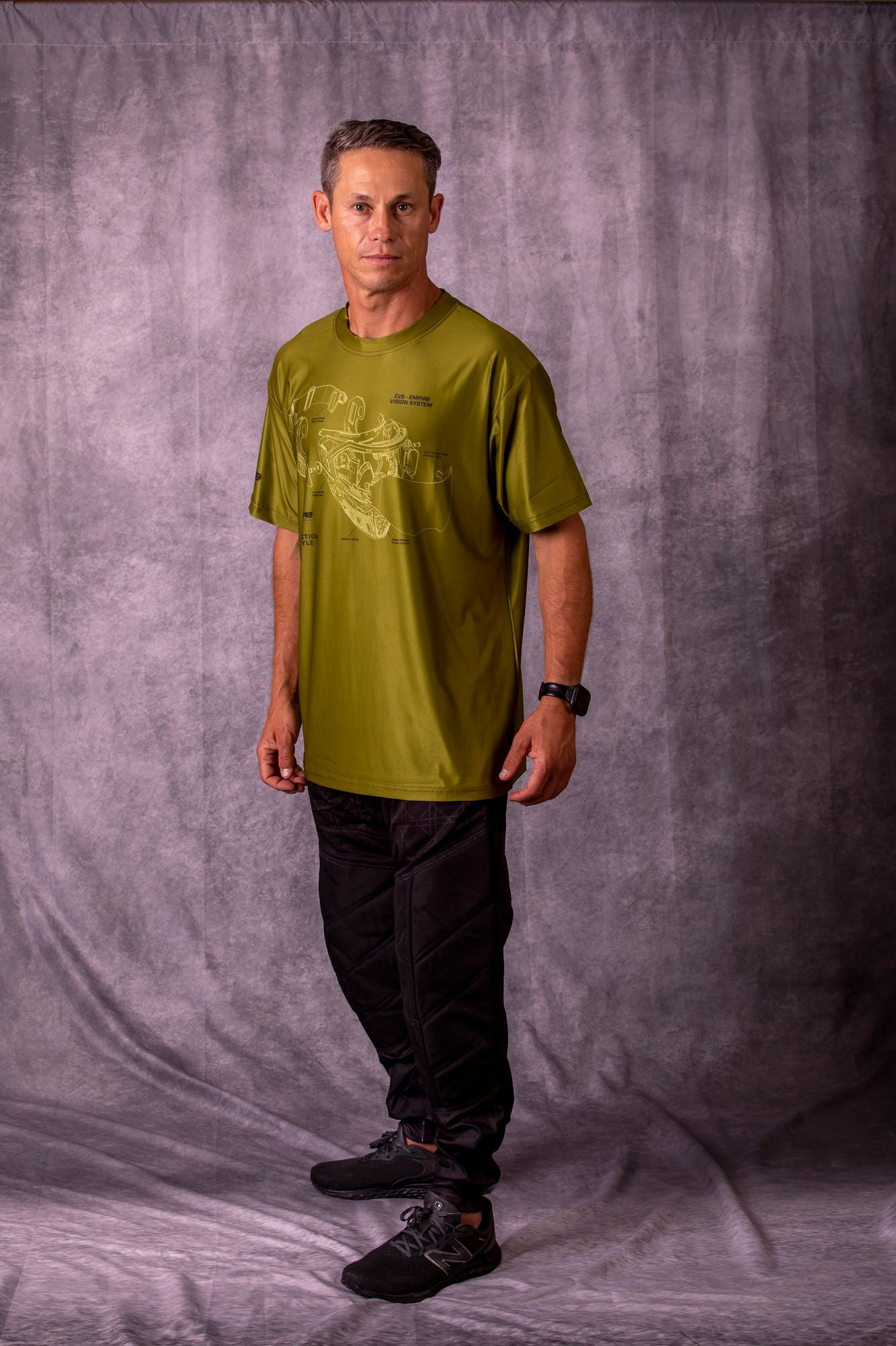 Empire Stretchy Soft T Shirt - EVS Schematics - Olive