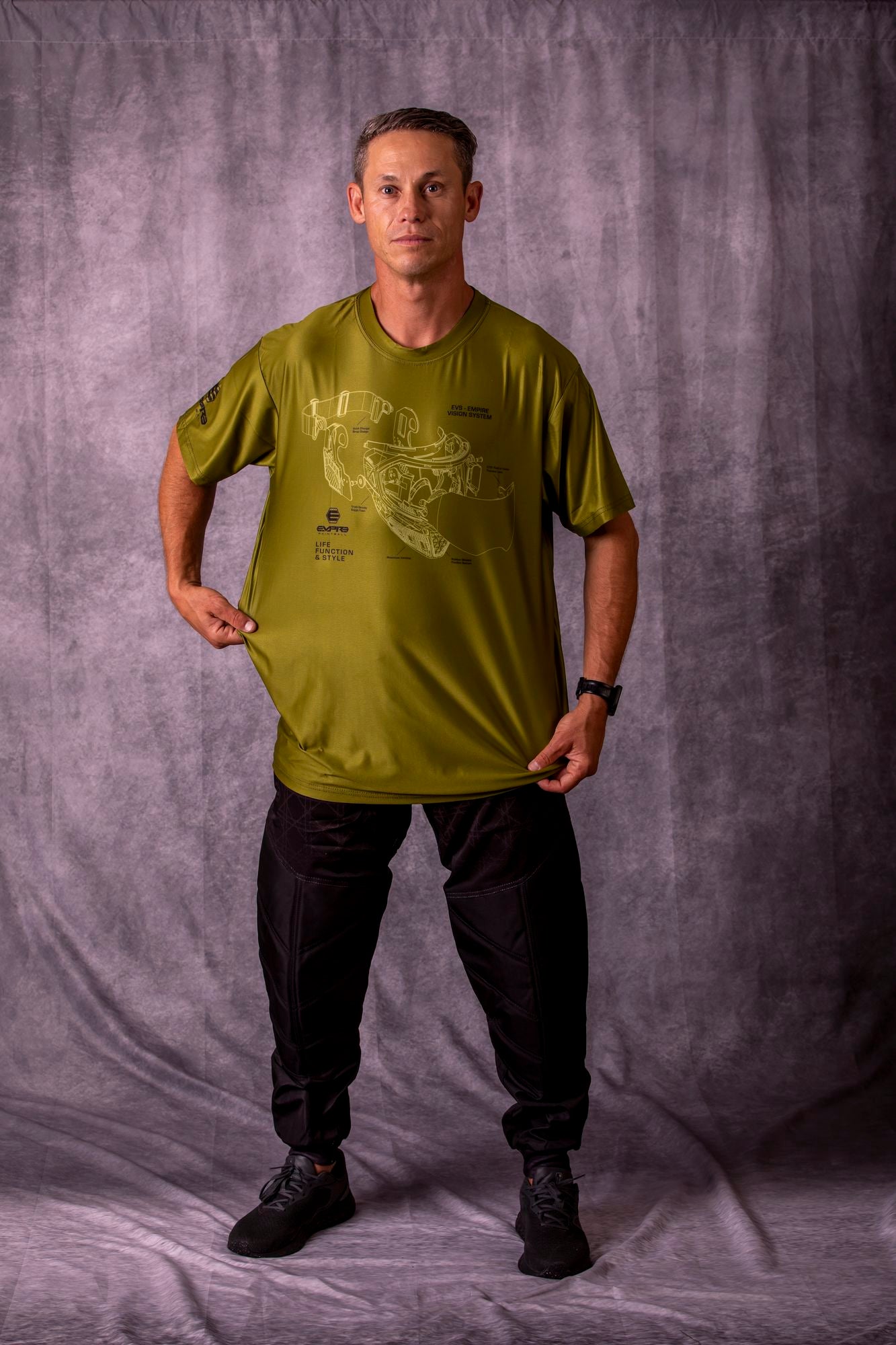 Empire Stretchy Soft T Shirt - EVS Schematics - Olive