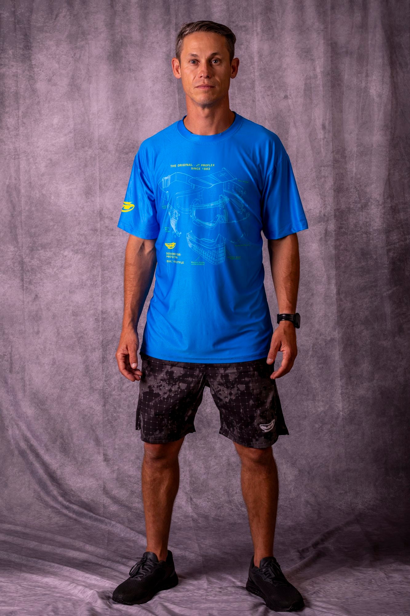 JT Stretchy Soft T Shirt - Pro Flex Schematics - Blue