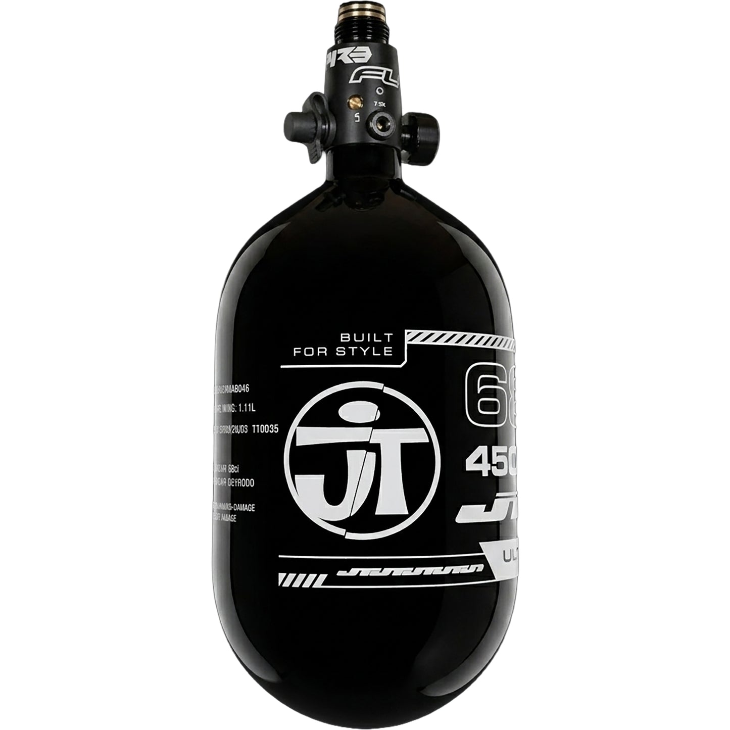 JT Ultra Light 68ci Tank w/ FLO Pro Reg - Black with White JT logo