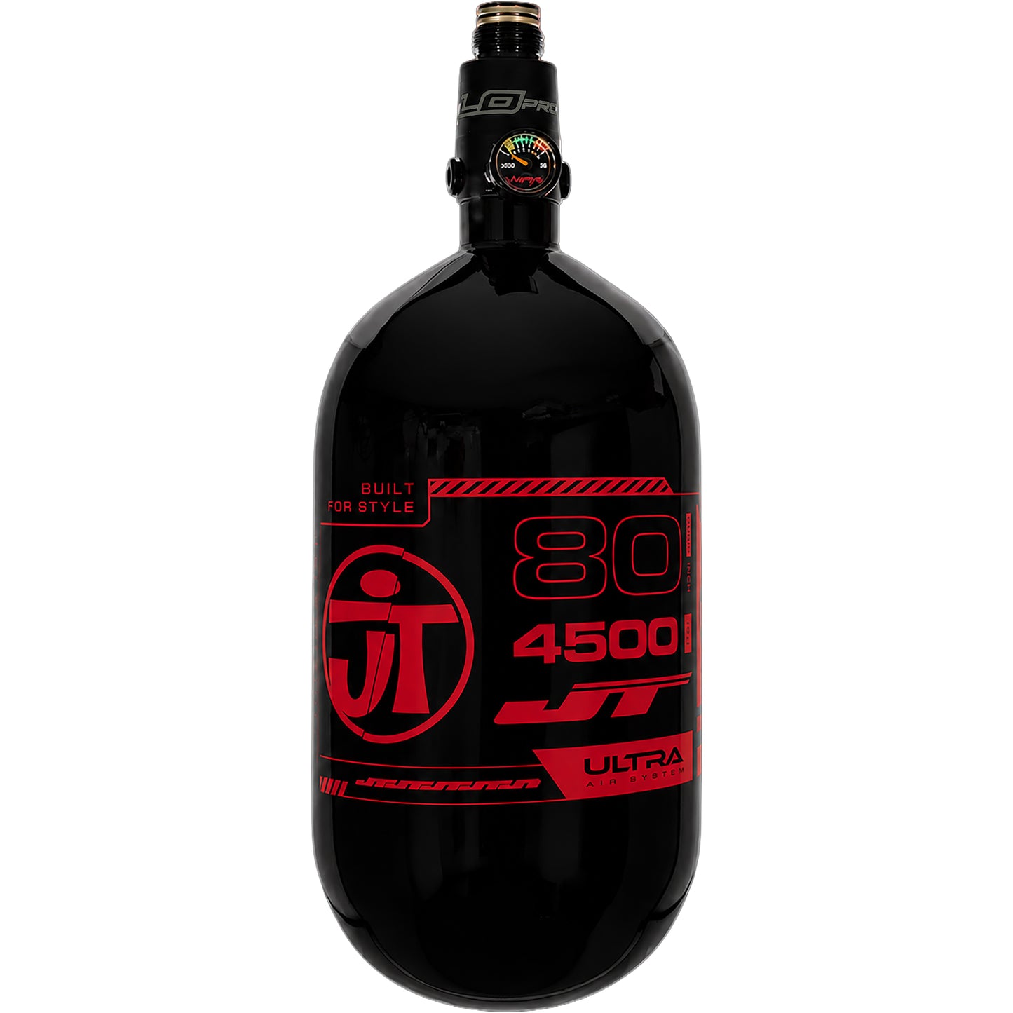 JT Ultra Light 80ci Tank w/ FLO Pro Reg - Black with Red Logo