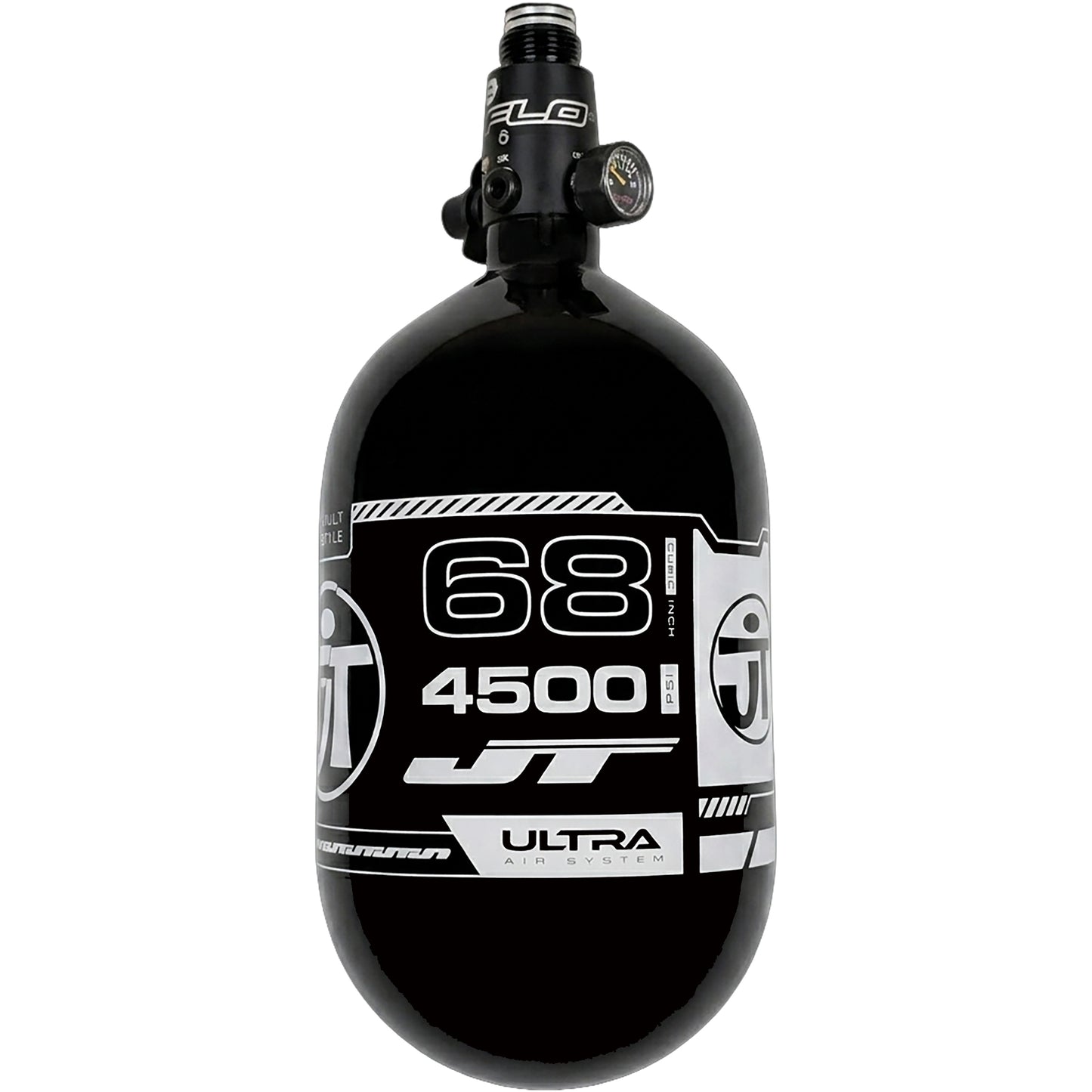 JT Ultra Light 68ci Tank w/ FLO Pro Reg - Black with White JT logo