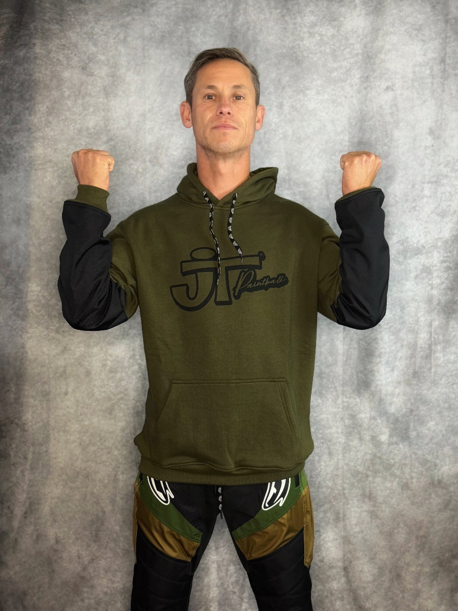 Grind Hoodie Green front arms