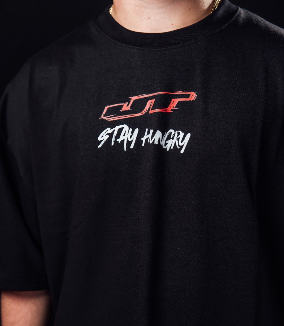 Greenspan stay hungry heavyweight cotton logo close-up
