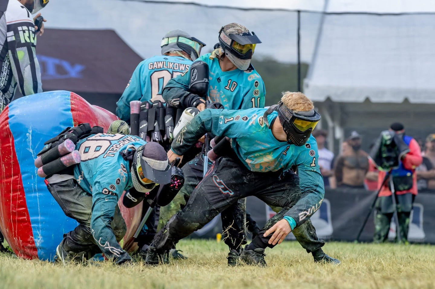 Pro paintball player in competition