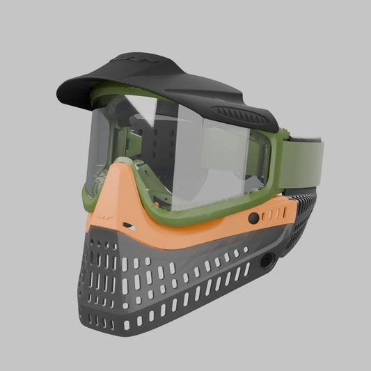 QLS Olive w/ Orange Nose Ice Smoke Faceplate and Black ears (three_quarter)